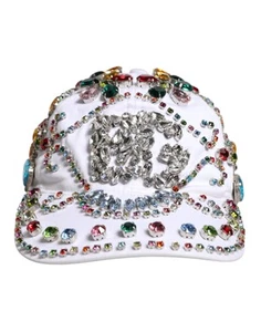 Dolce & Gabbana White Multicolor Crystal Embellish Baseball Men's Cap Authentic - Picture 1 of 5