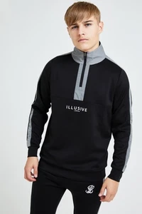 Illusive London Boys Black & Grey Hybrid Quarter Zip Track Top 9-10 Years - Picture 1 of 5
