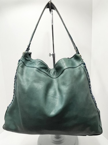 Borsa a tracolla Tory Burch verde pelle scintillante blu perline hobo borsa a libro