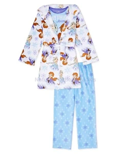 Frozen Robe & Pajamas Set Girls Size 4 6 Bathrobe Elsa Anna Bath 3 Piece NEW NWT - Picture 1 of 4