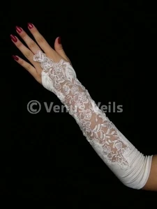 Guantes Perla Sin Dedos 14" Blanco Boda Fiesta Gl212W - Imagen 1 de 2