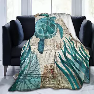 Sea Ocean Animal Landscape Fleece Throw Blanket Ultra Soft Cozy 50x40in Turtle - Picture 1 of 9