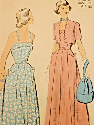 1940s Miss Advance 5180 Summer Slim Strap Pannel Skirt Dress Sz: 12 B30 COMPLETE - Image 1 of 4