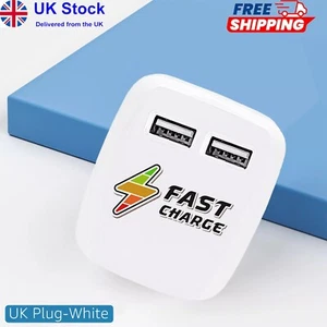 UK 3 PIN Mains Wall Plug Charger Adapter Dual 2 USB Port 2.1 AMP Fast Charging - Picture 1 of 12