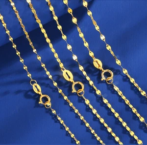  18K  Yellow Gold Necklace Women Lip Link Chain Necklace 16inch - Picture 1 of 5