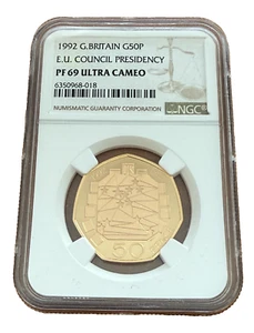 Great Britain U.K. 1992 Gold 50 Pence NGC PF69UC E.U. Council Presidency - Picture 1 of 2