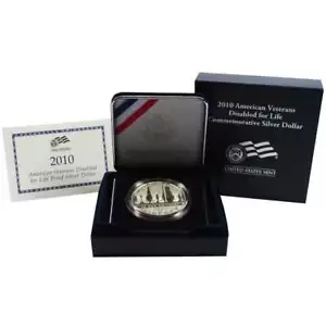 2010-W Proof $1 Disabled Veterans Silver Dollar Commem Box, OGP & COA - Picture 1 of 3
