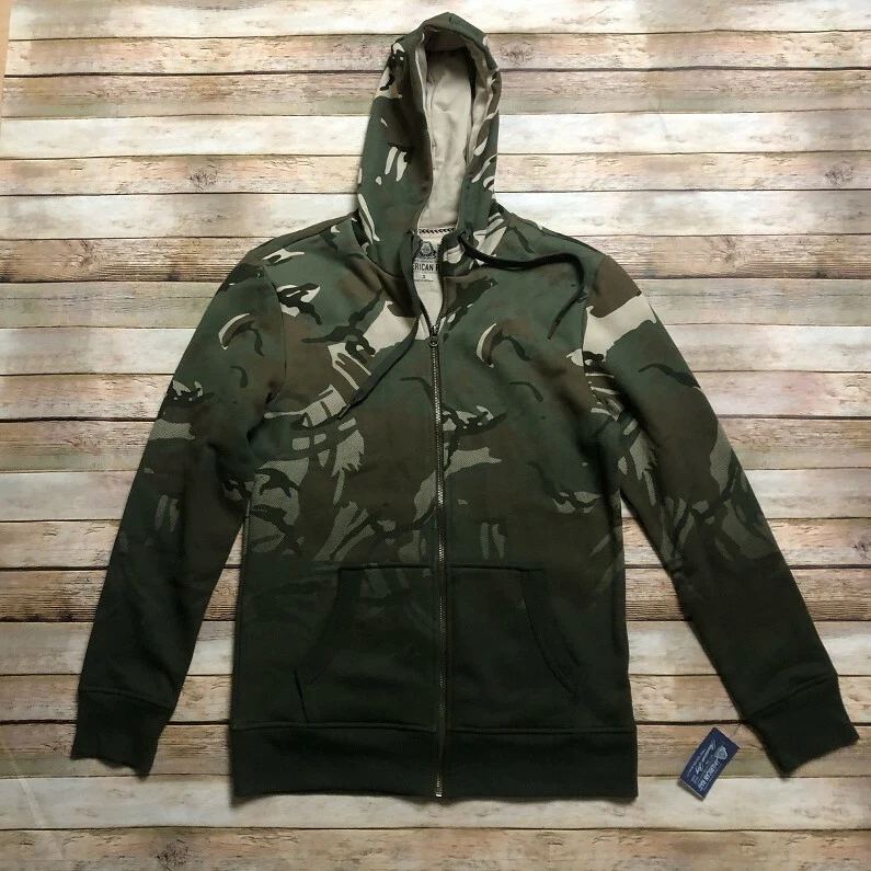 Jaqueta American Rag Camuflada Moletom Zíper Completo com Capuz Pequenos Bolsos Verdes de Lã - Imagem 1 de 1