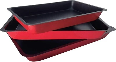 HOMEFLAIR Oven Tray Set Baking Roasting Trays Non Stick Cake Tins Cooking Carbon Steel Pan