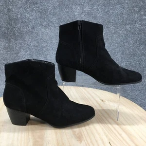 ANA A New Approach Boots Womens 11 Casual Zip Ankle Bootie Black Fabric Heels - Picture 1 of 17