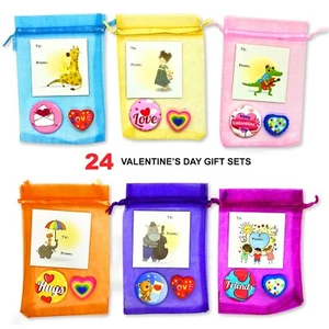 24 Pack Valentine Party Favors - Kids Classroom Exchange Goodie Bag Filler 99 PC - Picture 1 of 8