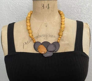 Mustard & Brown Tagua Nut & Acai Necklace, Vegetable Ivory Jewelry - Picture 1 of 4
