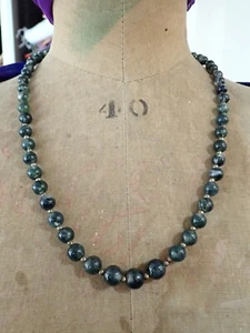 Collar de cuentas de ágata de musgo collar vintage cuentas redondas talladas - Imagen 1 de 3
