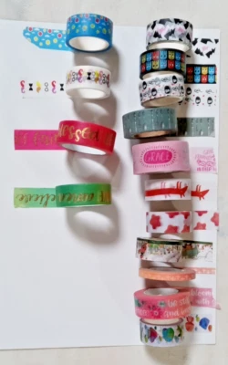Lote sortido de 15 rolos de papel washi tape, larguras sortidas elaboração, diário - Imagem 1 de 4