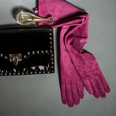 Guantes largos de noche con brazo de cuero de gamuza real largos de ópera de 60 cm para mujer  Foto 1 de 4