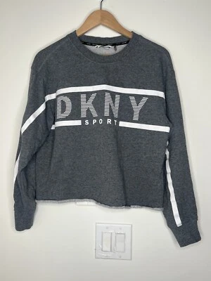 Moletom esportivo feminino DKNY tamanho pequeno cinza tamanho grande cropped manga comprida - Imagem 1 de 4
