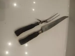 1900's Vanadium Signed Sterling Silver Antler Carving Set - Picture 1 of 4