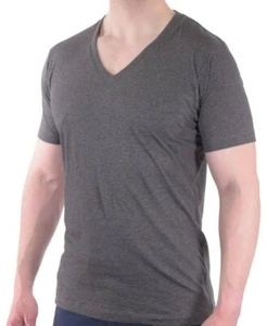 VK Nagrani NWT Luxury Vee Neck T-Shirt for Men - 100% Cotton Charcoal Large - Picture 1 of 3