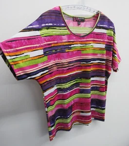 PECK & PECK TOP TSHIRT WOMENS XL EXTRA LARGE SHORT BATWING SLEEVE STRIPES - Picture 1 of 6