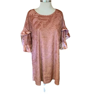 Umgee Burnout Velvet Dress Sz Medium/Large Flutter Sleeve Dusty Pink Fairycore - Picture 1 of 10