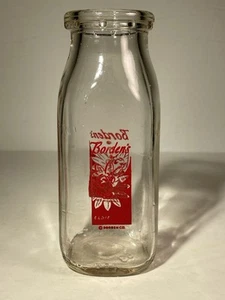 VTG Borden's Dairy Half Pint Clear Glass Milk Bottle with Elsie Cow LOGO NO LID - Picture 1 of 22