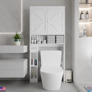 Over-The-Toilet Storage Cabinet, Space-Saving Rack for Bathroom, Farmhouse Style - Picture 1 of 7