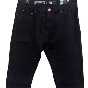 LRG Lifted Research Group Skinny Fit Moto Black Stretch Cotton Jeans Mens 34x30 - Picture 1 of 10