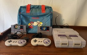 Nintendo SNES Bundle - Yoshi's Island & Super Mario World & Rare Vintage NES Bag