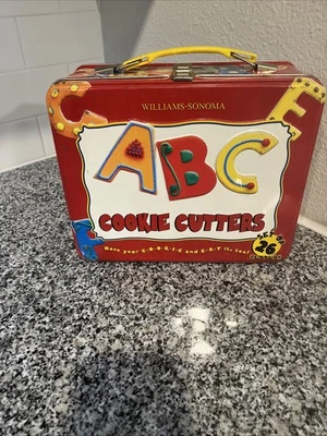 WILLIAMS-SONOMA  ABC Cookie Cutters Kit with RETRO Red Metal Lunchbox Lot of 26 - Image 1 of 4