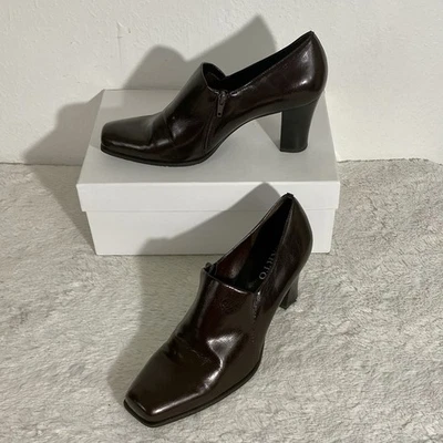 Tacones gruesos Franco Sarto marrón imitación cuero talla 7,5 M cremallera lateral punta cuadrada Foto 1 de 4
