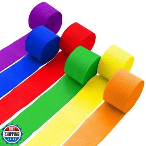 6 Crepe Paper Streamers Rolls, 492ft 6 Colors Rainbow Streamers for Birthday - Picture 1 of 5