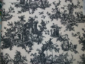 WAVERLY Sweet Pastimes Toile Upholstery Fabric Black on Cream 2 yards+ - Picture 1 of 5