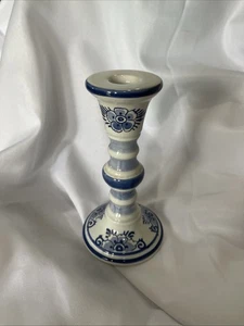 Candelabro Vintage Delft Blu | Olanda Ceramica Dipinta a Mano 8" Floreale - Foto 1 di 9
