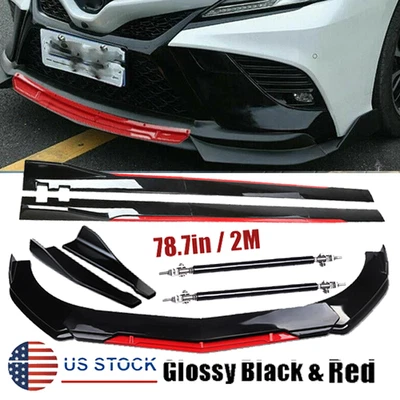 For Toyota Camry Front Bumper Lip Splitter Spoiler Glossy Black +Red Foto 1 de 4