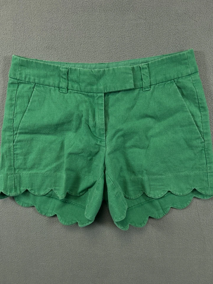 Pantalones Cortos J Crew Para Mujer 00 Verde Chino Mezcla de Lino Ribete de Vieira Informal Damas Foto 1 de 4