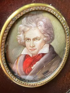Viktorianisches französisches Gemälde Miniatur Portrait Ludwig Beethoven Holzrahmen signiert - Bild 1 von 7