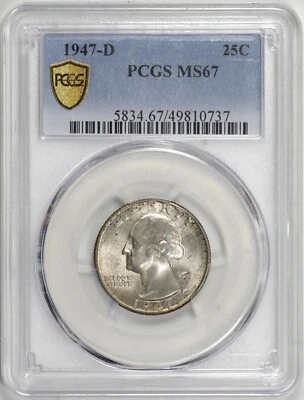 1947-D Washington Quarter 25c PCGS MS67, Pleasing Original [BN737] - Image 1 of 4