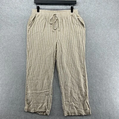 Briggs Pants Women's Size Large Beige Striped Linen Pull On Wide Leg Pockets - Image 1 of 4