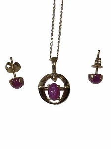 14k Gold Necklace + Earrings Set with Rubies & Diamond - Picture 1 of 1
