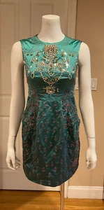 EUC Nanette Lepore 100 % Seide türkis grün Perlen Herzstopper Kleid Gr. 0 - Bild 1 von 9