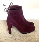 NEW STUART WEITZMAN BURGUNDY SUEDE STRETCH LACE BACK ANKLE BOOTS SIZE: 6