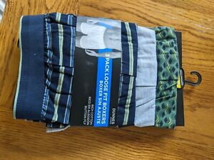Men's Dunnes Loose Fit Boxers x 3 pairs Size S BNWT Grey, Green, Navy stripped