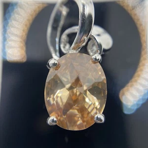 18" Sterling Silver Necklace w/ Champagne CZ Pendant Rhodium Plated Shiny Pretty - Picture 1 of 7
