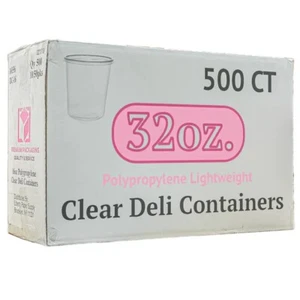 500 PC 32 oz Durable Deli Food/Soup Plastic Lightweight Containers w/Lids 1 Case - Picture 1 of 4