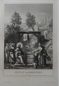 n°18 Gravure vers 1850 Jésus et la Samaritaine Religion Mythologie Chrétienne 