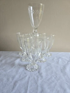 7er Set Vintage Lorbeer (grauer Schliff) Boopie Anchor Hocking Klar Wasserkelch Gläser  - Bild 1 von 12