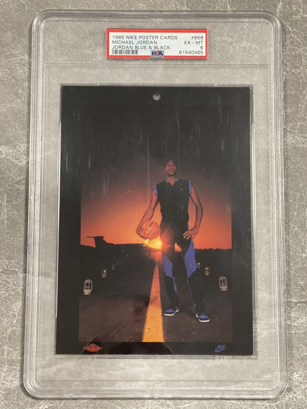 1985 Nike Poster Cards Jordan Blue & Black #858 Michael Jordan Rookie Card PSA 6