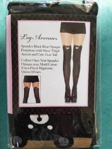 Leg Avenue Spandex Black BEAR Opaque Pantyhose With Sheer Thigh Accent - Picture 1 of 2