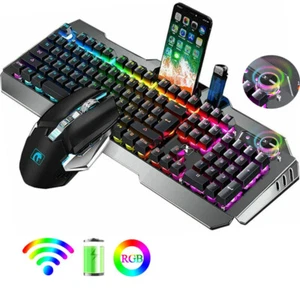 Wireless Gaming Keyboard and Mouse Sets Rechargeable RGB Backlit For PC Laptop - Picture 1 of 24