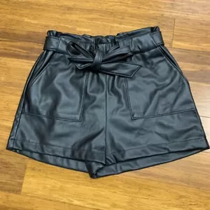 Ci Sono Faux Leather Shorts Womens Size Small Black Paper Bag Belted High Rise - Picture 1 of 6